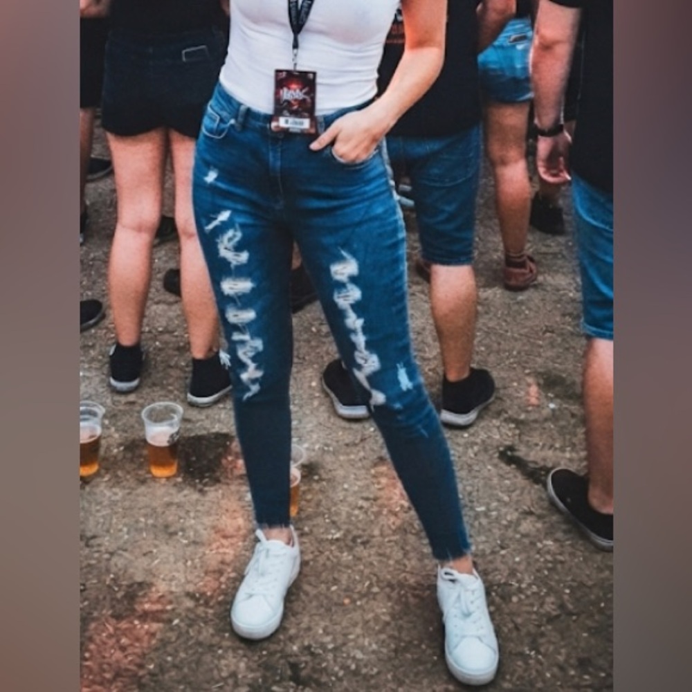 Streetwear Society Blue Skinny Jeans with Zigzag Distressing